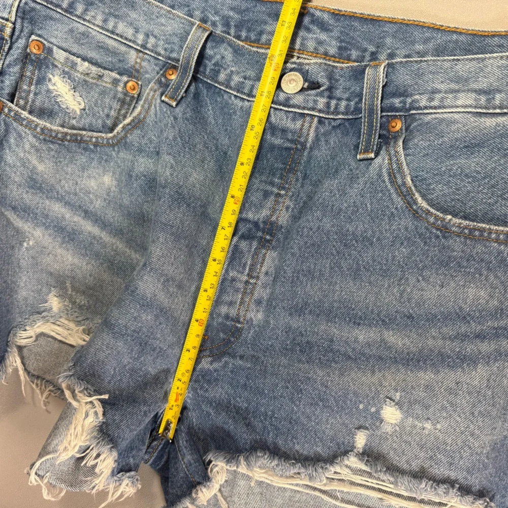 Levi's Premium 501 Blue High Rise Distressed Jean Short Cutoff Shorts NWOT